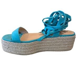 Fashion Nova espadrilles flats ankle ties wrap around turquoise‎ blue 9